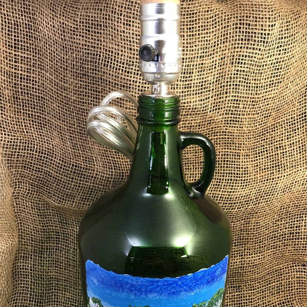 Hand painted Landscape on table lamp - Wine bottle - Picture 2 of 2